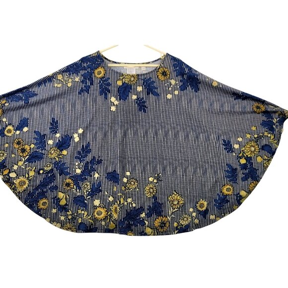 The Muses Lounge Floral Print Striped Poncho-Style Top Womens 2X - Picture 1 of 5